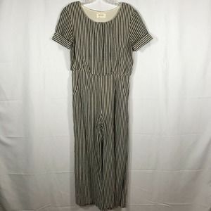 Pepper Place Design Jumpsuit Womens Sz S Gray White Striped Cotton Linen Pockets